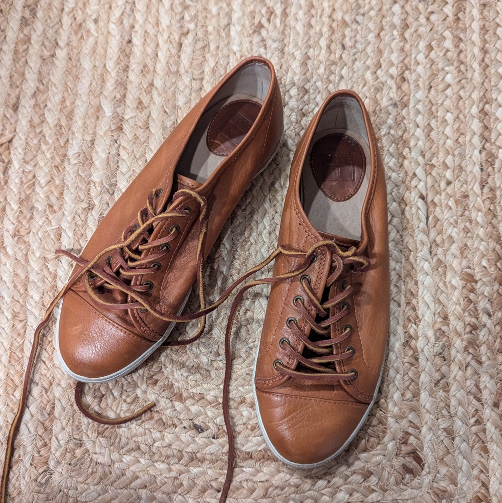Frye Mindy Tan Leather Sneakers